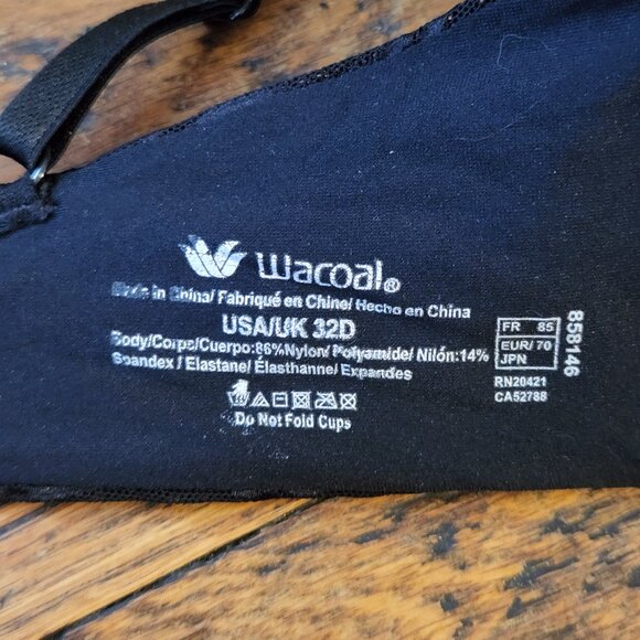 Women's 32D WACOAL black padded underwire push up T-shirt bra|Wavy mesh overlay - Picture 7 of 7